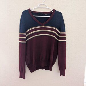 Vintage Andrew St John Striped V Neck Sweater 90s Size L Grandpa